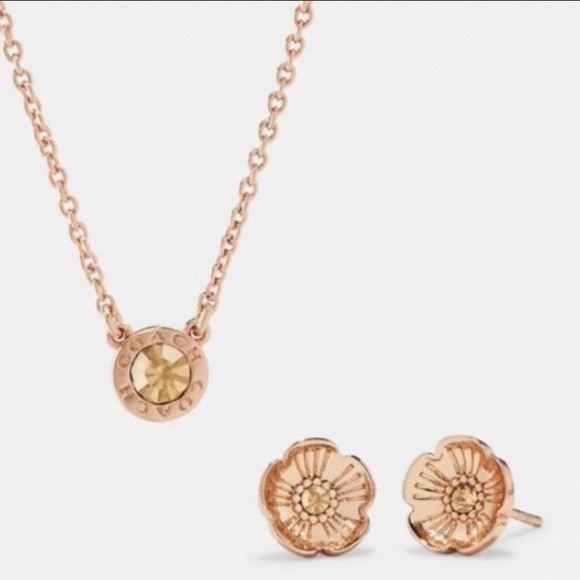 Coach Jewelry - Coach Open Circle Necklace AND Tea Rose Stud Set